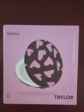 fancii Taylor Rechargeable Compact Mirror – Brown with Pink Hearts